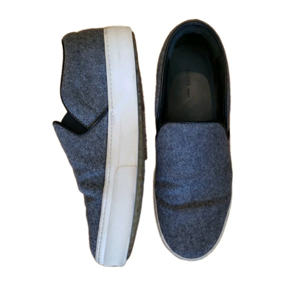 Celine Wool Sneaker Slip On Gray Flat 38.5 US 8 Minimalist Comfort Quiet Luxury